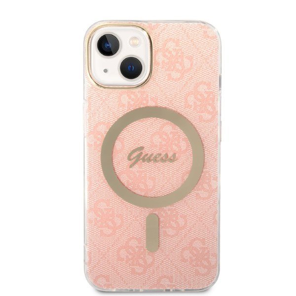 Zestaw Guess GUBPP14MH4EACSP Case+ Charger iPhone 14 Plus / 15 Plus 6.7&quot; różowy/pink hard case 4G Print MagSafe