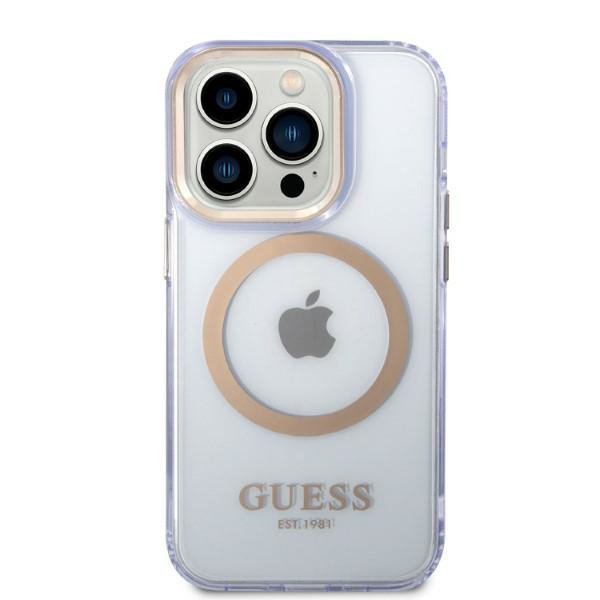 Guess GUHMP14LHTCMU iPhone 14 Pro 6.1&quot; purpurowy/purple hard case Gold Outline Translucent MagSafe