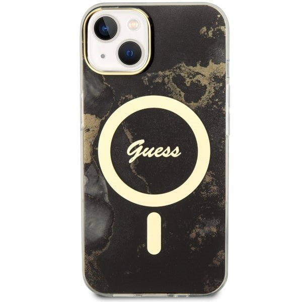 Guess GUHMP14SHTMRSK iPhone 14 / 15 / 13 6.1&quot; czarny/black hardcase Golden Marble MagSafe