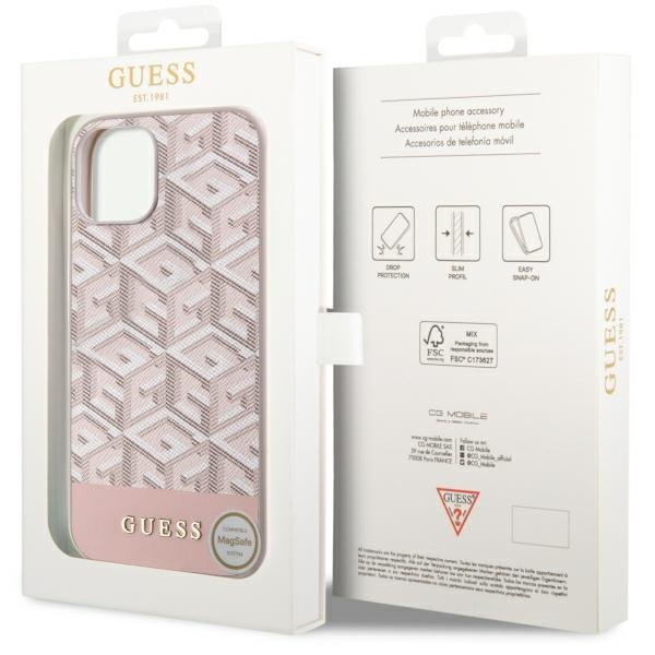 Guess GUHMP14MHGCFSEP iPhone 14 Plus / 15 Plus 6.7&quot; różowy/pink hard case GCube Stripes MagSafe