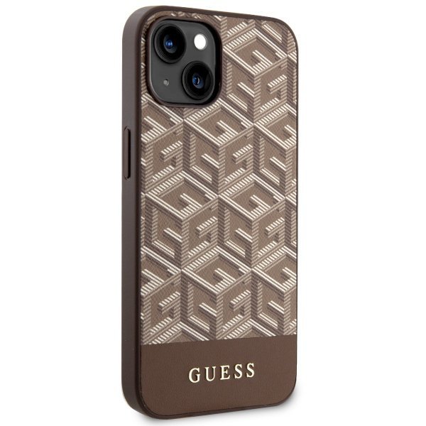 Guess GUHMP14MHGCFSEW iPhone 14 Plus / 15 Plus 6.7&quot; brązowy/brown hard case GCube Stripes MagSafe