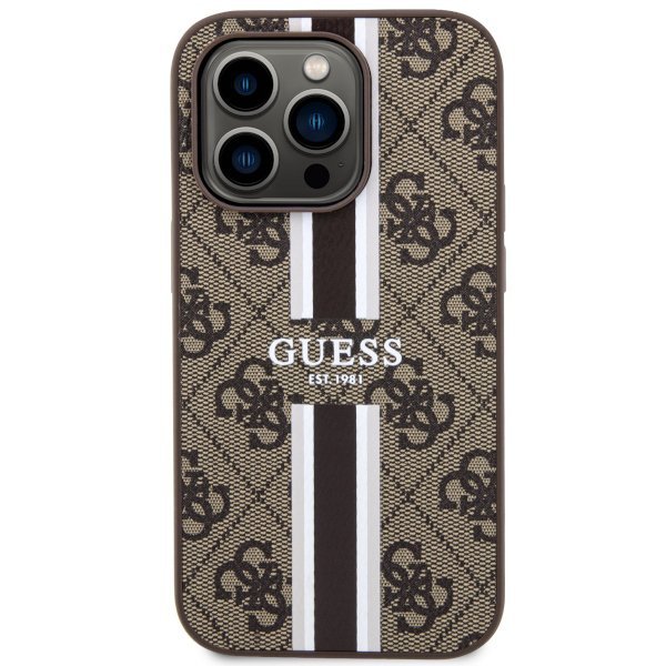 Guess GUHMP14XP4RPSW iPhone 14 Pro Max 6.7&quot; brązowy/brown hardcase 4G Printed Stripes MagSafe