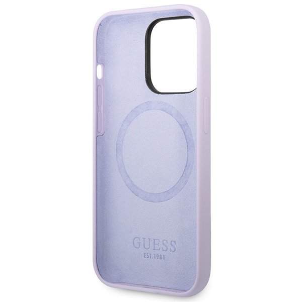 Guess GUHMP14LSBPLU iPhone 14 Pro 6,1&quot; fioletowy/purple hard case Silicone Logo Plate MagSafe