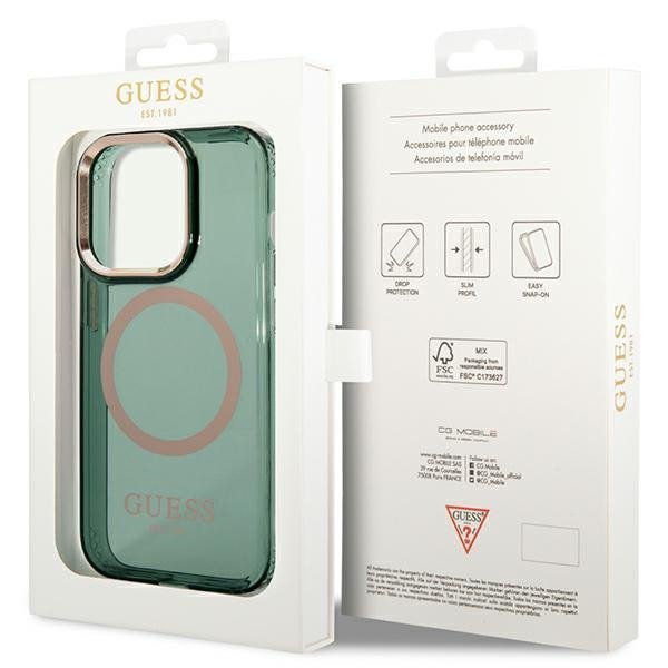 Guess GUHMP14LHTCMA iPhone 14 Pro 6.1&quot; zielony/khaki hard case Gold Outline Translucent MagSafe