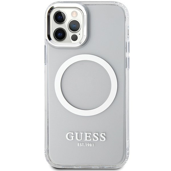 Guess GUHMP12MHTRMS iPhone 12/12 Pro 6.1&quot; srebrny/silver hard case Metal Outline Magsafe