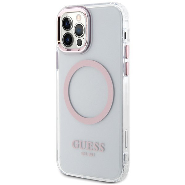 Guess GUHMP12MHTRMP iPhone 12/12 Pro 6.1&quot; różowy/pink hard case Metal Outline Magsafe