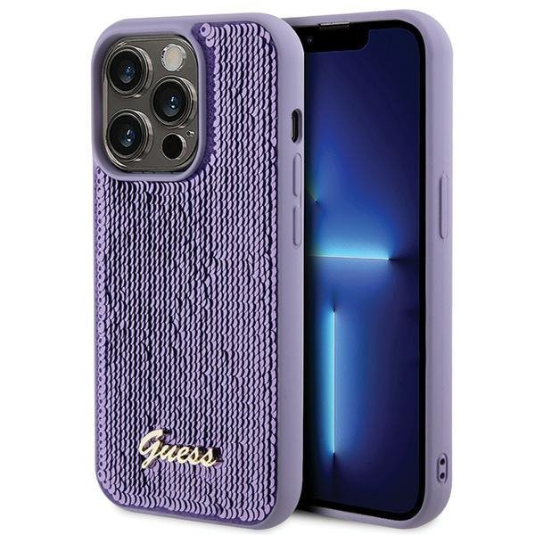 Guess GUHCP15XPSFDGSU iPhone 15 Pro Max 6.7&quot; fioletowy/purple hardcase Sequin Script Metal