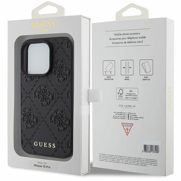 Guess GUHCP15LP4EPMK iPhone 15 Pro 6.1&quot;czarny/black hardcase Leather 4G Stamped