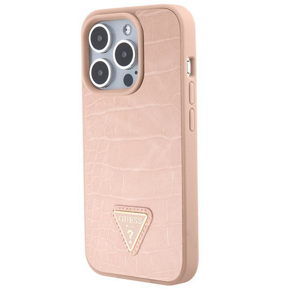 Guess GUHCP15LPCRTHCP iPhone 15 Pro 6.1&quot; różowy/pink hardcase Croco Triangle Metal Logo