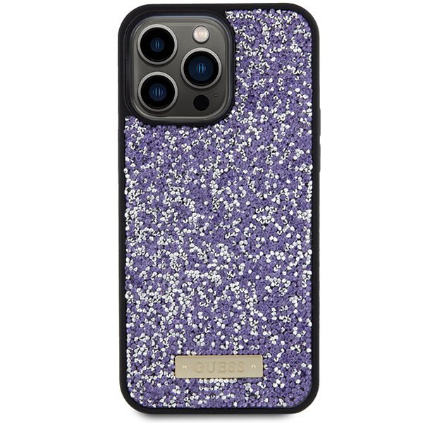 Guess GUHCP15LPFGSBSP iPhone 15 Pro 6.1&quot; fioletowy/purple hardcase Rhinestone Metal Logo