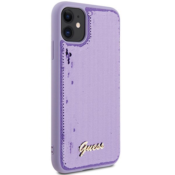 Guess GUHCN61PSFDGSU iPhone 11 / Xr 6.1&quot; fioletowy/purple hardcase Sequin Script Metal