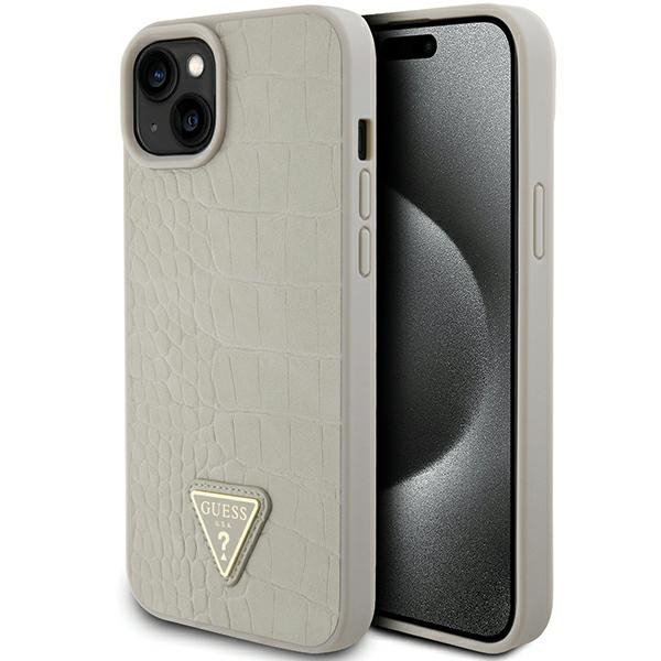 Guess GUHCP15SPCRTHCD iPhone 15 / 14 / 13 6.1&quot; złoty/gold hardcase Croco Triangle Metal Logo