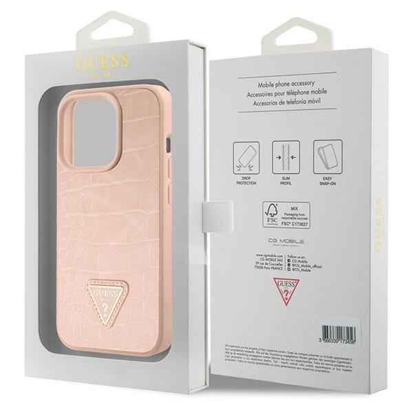 Guess GUHCP15XPCRTHCP iPhone 15 Pro Max różowy/pink hardcase Croco Triangle Metal Logo