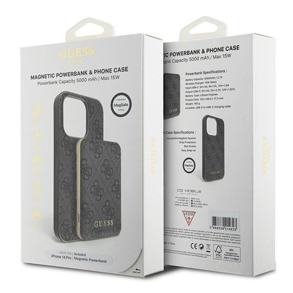 Zestaw Guess GUBPM5P14L4GEMGK iPhone14 Pro 6.1&quot; hardcase + Powerbank 5000mAh MagSafe czarny/black 4G Metal Logo