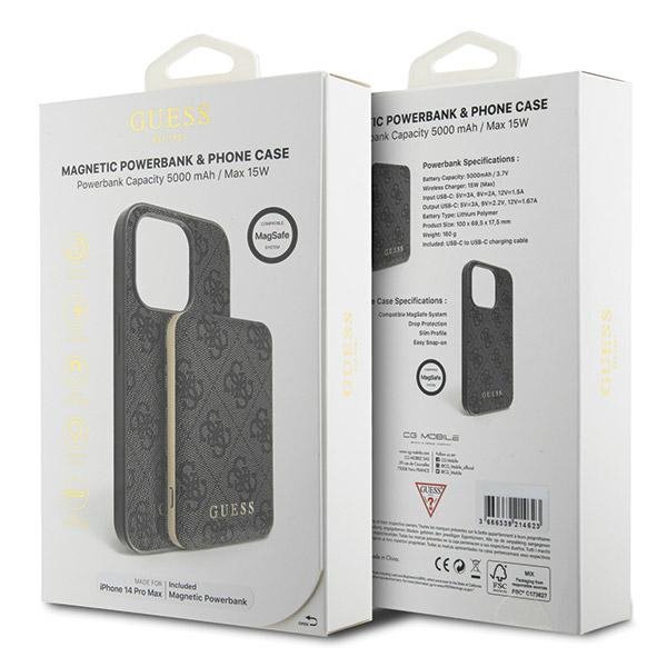 Zestaw Guess GUBPM5P14X4GEMGK iPhone14 Pro Max 6.7&quot; hardcase + Powerbank 5000mAh MagSafe czarny/black 4G Metal Logo