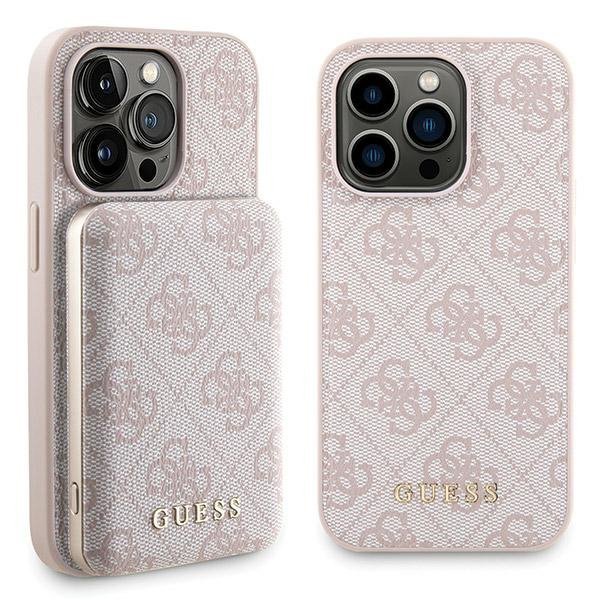 Zestaw Guess GUBPM5P15L4GEMGP iPhone15 Pro 6.1&quot; hardcase + Powerbank 5000mAh MagSafe różowy/pink 4G Metal Logo