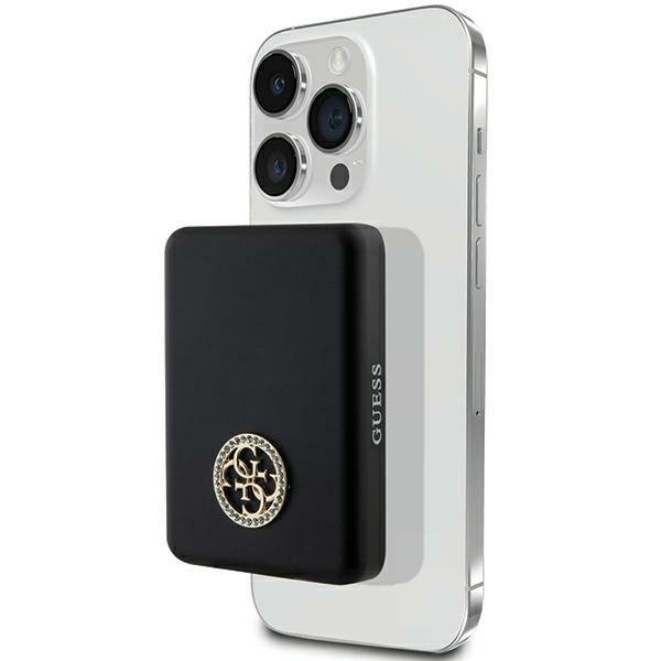 Guess Powerbank indukcyjny 15WGUPBM5AL4DMK 5000mAh czarny/black MagSafe 4G Strassed Metal Logo