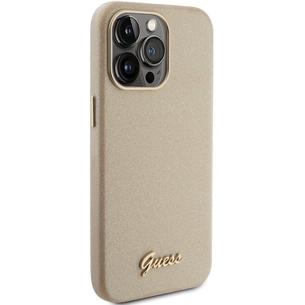 Guess GUHCP15XPGMCSD iPhone 15 Pro Max 6.7&quot; złoty/light gold hardcase Glitter Glossy Script