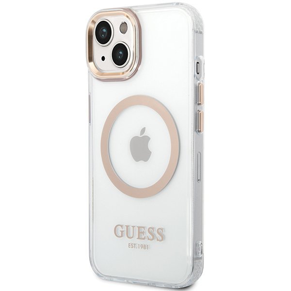 Guess GUHMP15MHTRMD iPhone 15 Plus/ 14 Plus 6.7&quot; złoty/gold hard case Metal Outline Magsafe