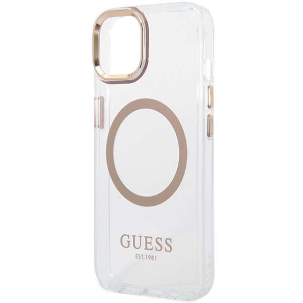 Guess GUHMP15MHTRMD iPhone 15 Plus/ 14 Plus 6.7&quot; złoty/gold hard case Metal Outline Magsafe