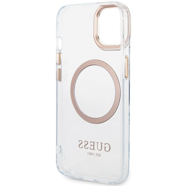 Guess GUHMP15MHTRMD iPhone 15 Plus/ 14 Plus 6.7&quot; złoty/gold hard case Metal Outline Magsafe