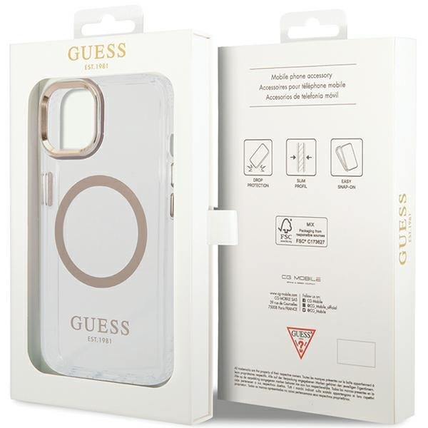 Guess GUHMP15MHTRMD iPhone 15 Plus/ 14 Plus 6.7&quot; złoty/gold hard case Metal Outline Magsafe