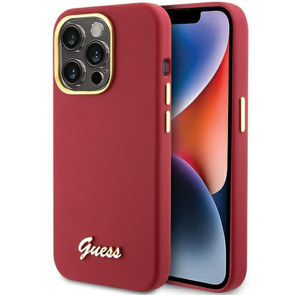 Guess GUHCP15XSMBSLM iPhone 15 Pro Max 6.7&quot; magenta hardcase Silicone Script Metal Logo & Frame