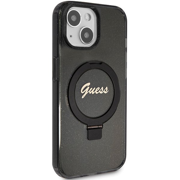Guess GUHMP15MHRSGSK iPhone 15 Plus / 14 Plus 6.7&quot; czarny/black hardcase Ring Stand Script Glitter MagSafe