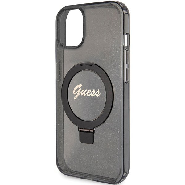 Guess GUHMP15MHRSGSK iPhone 15 Plus / 14 Plus 6.7&quot; czarny/black hardcase Ring Stand Script Glitter MagSafe