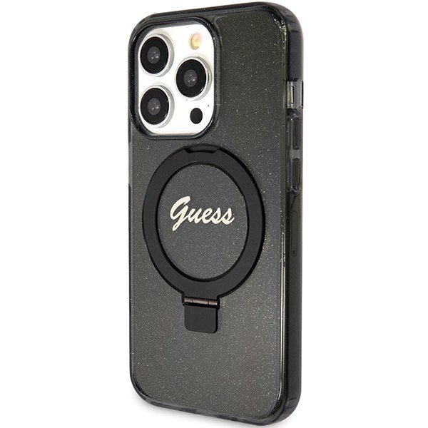 Guess GUHMP15XHRSGSK iPhone 15 Pro Max 6.7&quot; czarny/black hardcase Ring Stand Script Glitter MagSafe
