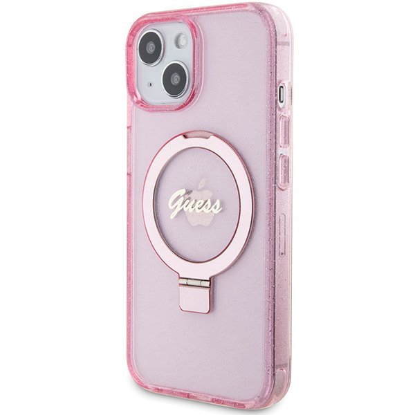 Guess GUHMP15MHRSGSP iPhone 15 Plus / 14 Plus 6.7&quot; różowy/pink hardcase Ring Stand Script Glitter MagSafe