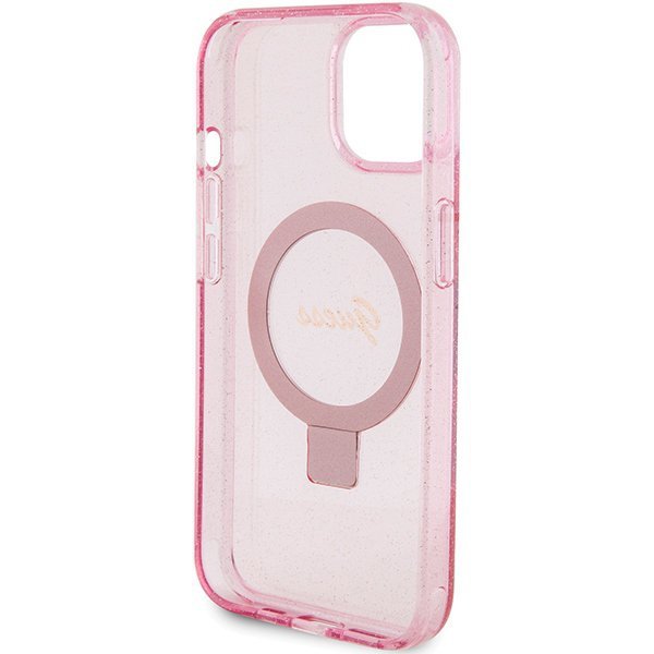 Guess GUHMP15MHRSGSP iPhone 15 Plus / 14 Plus 6.7&quot; różowy/pink hardcase Ring Stand Script Glitter MagSafe