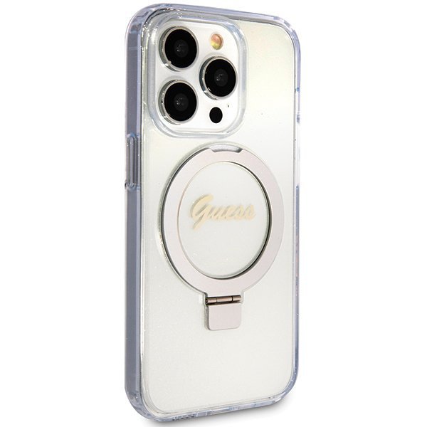 Guess GUHMP15XHRSGSD iPhone 15 Pro Max 6.7&quot; przezroczysty/transparent hardcase Ring Stand Script Glitter MagSafe