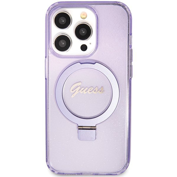 Guess GUHMP15XHRSGSU iPhone 15 Pro Max 6.7&quot; fioletowy/purple hardcase Ring Stand Script Glitter MagSafe