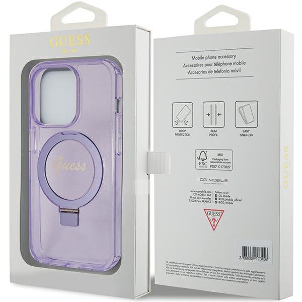 Guess GUHMP15XHRSGSU iPhone 15 Pro Max 6.7&quot; fioletowy/purple hardcase Ring Stand Script Glitter MagSafe
