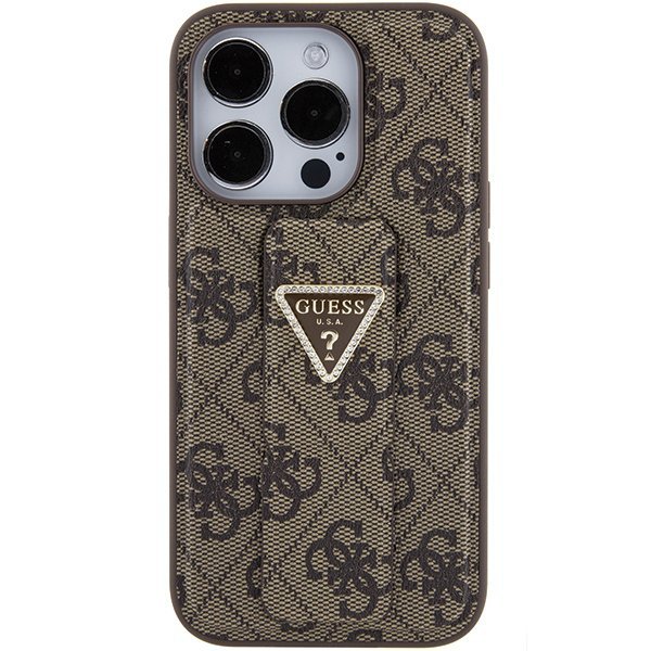 Guess GUHCP15LPGS4TDW iPhone 15 Pro 6.1&quot; brązowy/brown hardcase Grip Stand 4G Triangle Strass