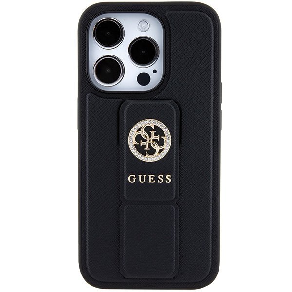 Guess GUHCP15LPGSSADK iPhone 15 Pro 6.1&quot; czarny/black hardcase Grip Stand 4G Saffiano Strass