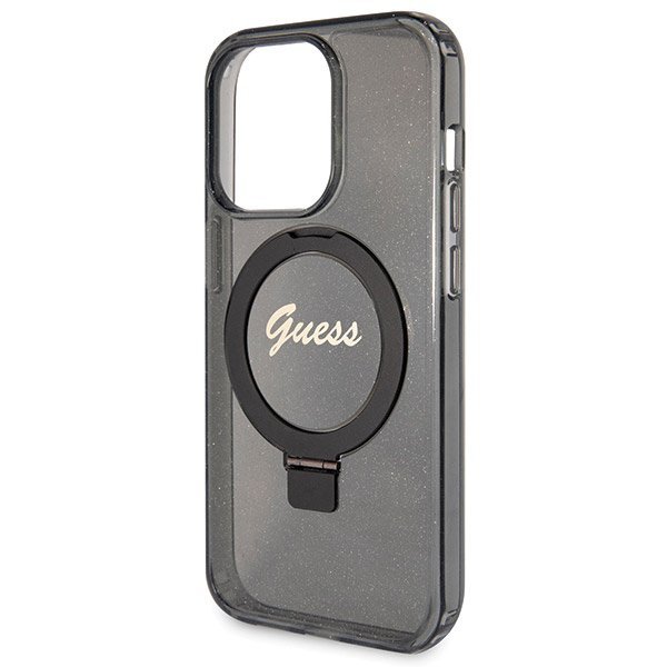 Guess GUHMP13LHRSGSK iPhone 13 Pro / 13 6.1&quot; czarny/black hardcase Ring Stand Script Glitter MagSafe