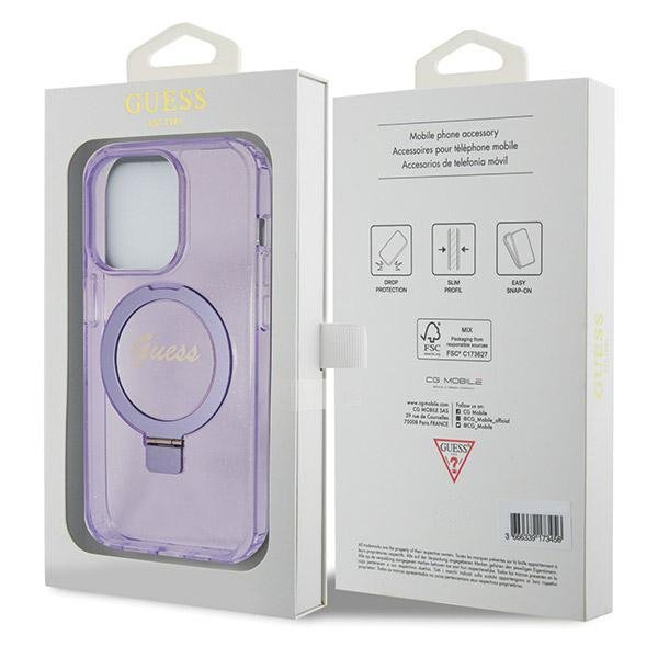 Guess GUHMP14LHRSGSU iPhone 14 Pro 6.1&quot; fioletowy/purple hardcase Ring Stand Script Glitter MagSafe