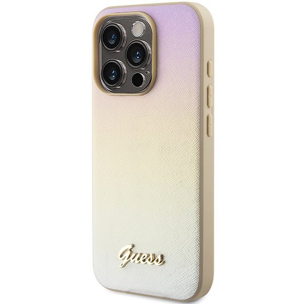 Guess GUHCP14LPSAIRSD iPhone 14 Pro 6.1&quot; złoty/gold hardcase Saffiano Iridescent Script