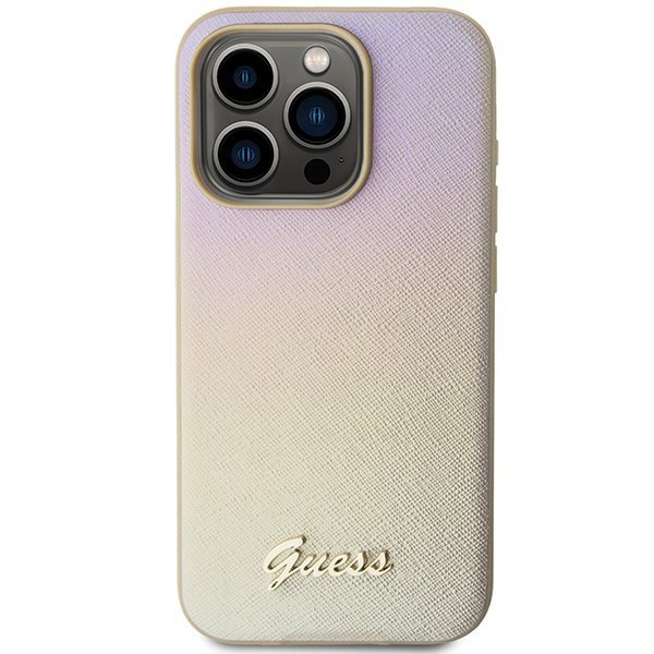 Guess GUHCP14LPSAIRSD iPhone 14 Pro 6.1&quot; złoty/gold hardcase Saffiano Iridescent Script