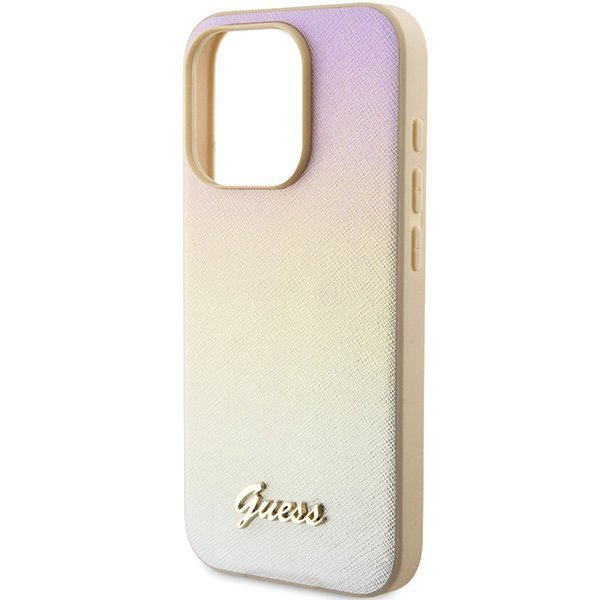 Guess GUHCP15LPSAIRSD iPhone 15 Pro 6.1&quot; złoty/gold hardcase Saffiano Iridescent Script