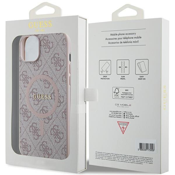 Guess GUHMP15SG4GFRP iPhone 15 / 14 / 13 6.1&quot; różowy/pink hardcase 4G Collection Leather Metal Logo MagSafe