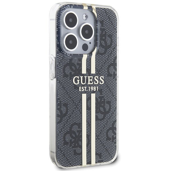 Guess GUHCP15LH4PSEGK iPhone 15 Pro 6.1&quot; czarny/black hardcase IML 4G Gold Stripe