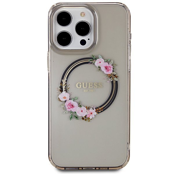 Guess GUHMP15XHFWFCK iPhone 15 Pro Max 6.7&quot; czarny/black hardcase IML Flowers Wreatch MagSafe