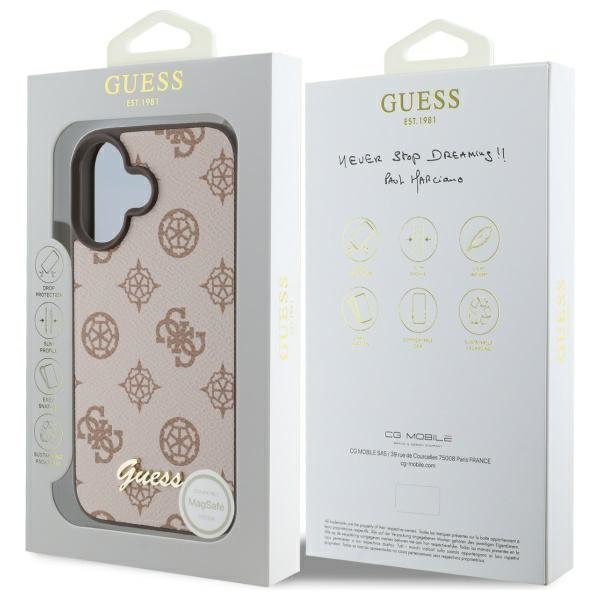 Guess GUHMP16SPGPYSW iPhone 16 6.1&quot; brązowy/brown hardcase Peony Script MagSafe