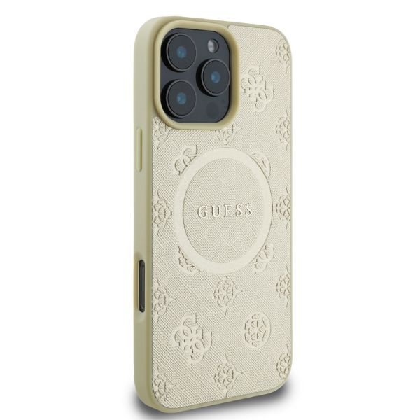 Guess GUHMP16LPSAPSMED iPhone 16 Pro 6.3&quot; złoty/gold hardcase Saffiano Peony Classic Logo MagSafe