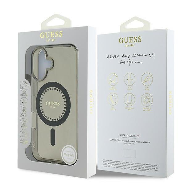 Guess GUHMP16MPFTDTEK iPhone 16 Plus 6.7&quot; czarny/black hardcase IML Rhinestones MagSafe