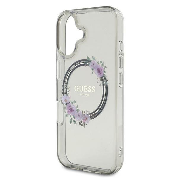Guess GUHMP16SHFWFCK iPhone 16 6.1&quot; czarny/black hardcase IML Flowers Wreath MagSafe