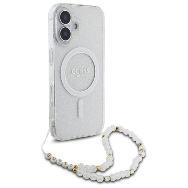 Guess GUHMP16MHGCRELST iPhone 16 Plus6.7&quot; przeźroczysty/transparent hardcase IML Glitter With Pearl Strap MagSafe